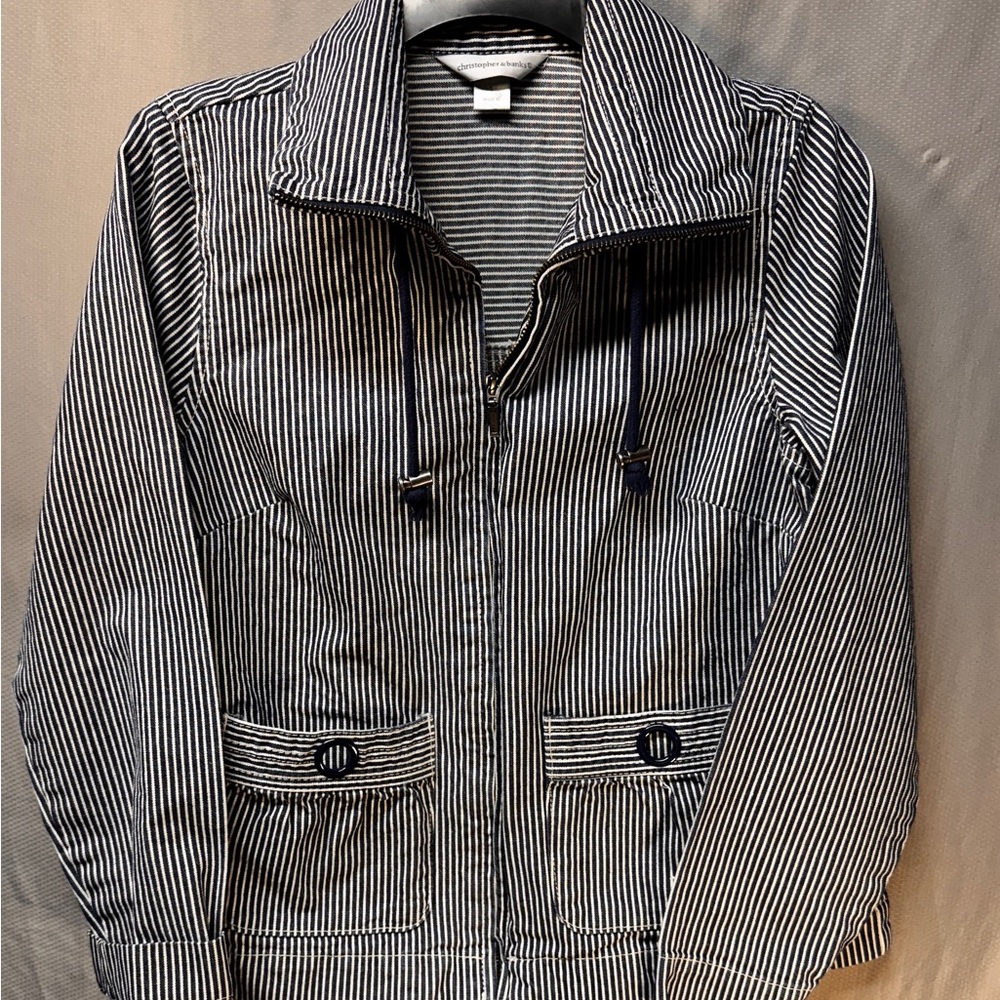 Christopher & Banks Navy Blue Pinstriped Zip-Up Jacket - Women’s Size Small